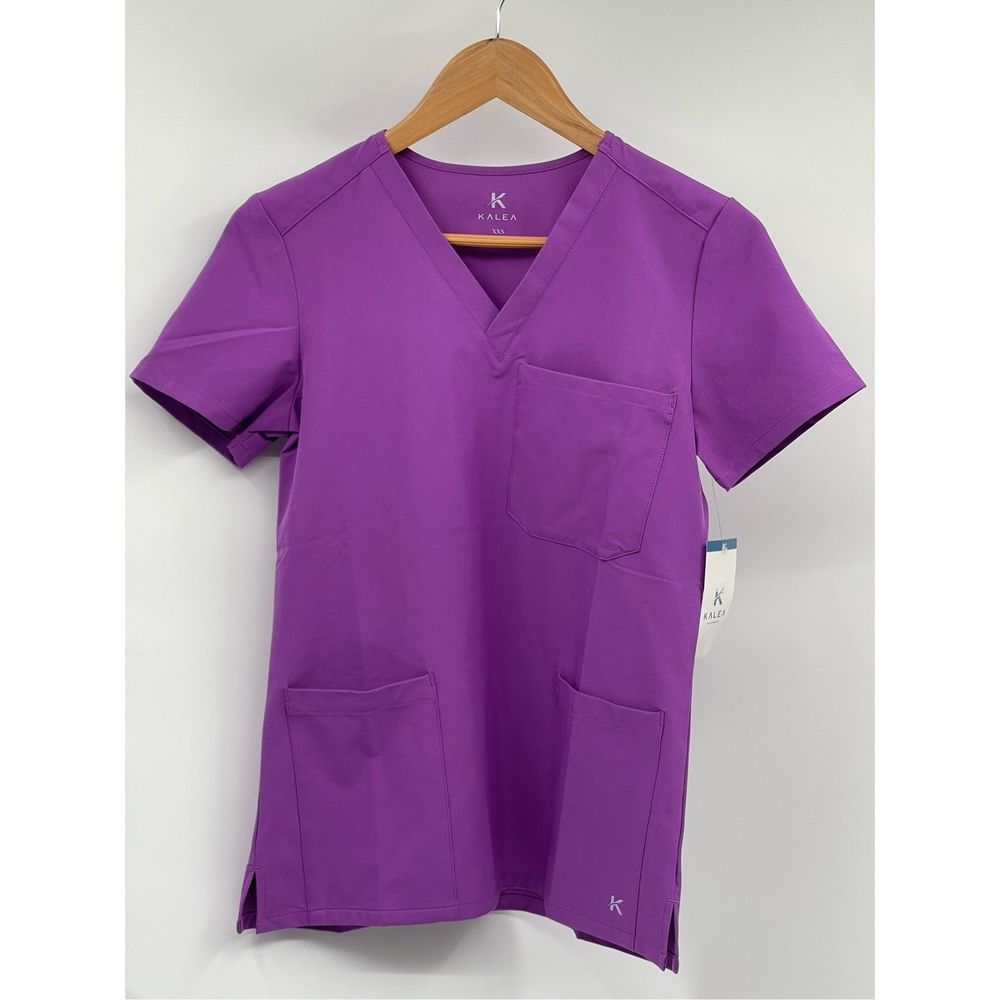 Kalea Scrub‎ Top Uniform Women Size XXS Purple Short Sleeve V Neck Pockets New